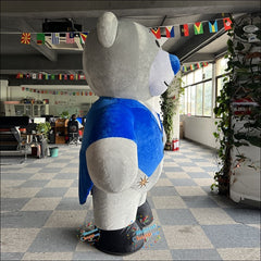Inflatable Grey Bear Mascot Costume Dressed in Blue Tuxedo