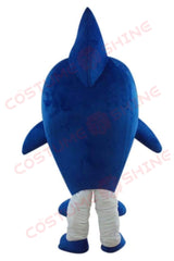 Blue Shark Mascot Costume with White Belly & Sharp Teeth