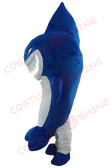 Blue Shark Mascot Costume with White Belly & Sharp Teeth