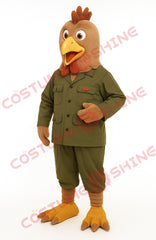 Brown Chicken Mascot Costume in Green Uniform – Custom Plush Rooster Suit