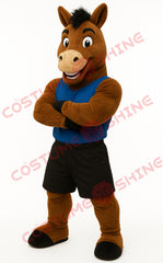 Adult Horse Mascot Costume with Blue Tank Top – Athletic Plush Suit