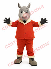 Gray Rhino Mascot Costume for Adults – Red Outfit Plush Suit