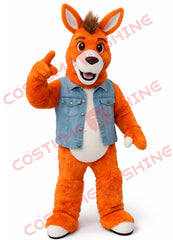 Orange Donkey Mascot Costume for Adults Full Body Plush with Denim Vest