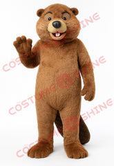 Warm Brown Beaver Mascot Costume Adult with Beige Muzzle