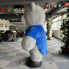 Inflatable Grey Bear Mascot Costume Dressed in Blue Tuxedo
