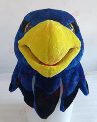 Disfraz de mascota de halcón azul con camisa blanca, tamaño adulto, para hombre y mujer, con ventilador incorporado en la cabeza 