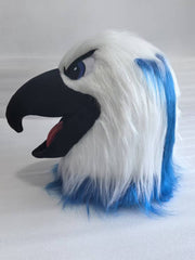 White & Blue Eagle Hawk Mascot Costume with Black Mouth