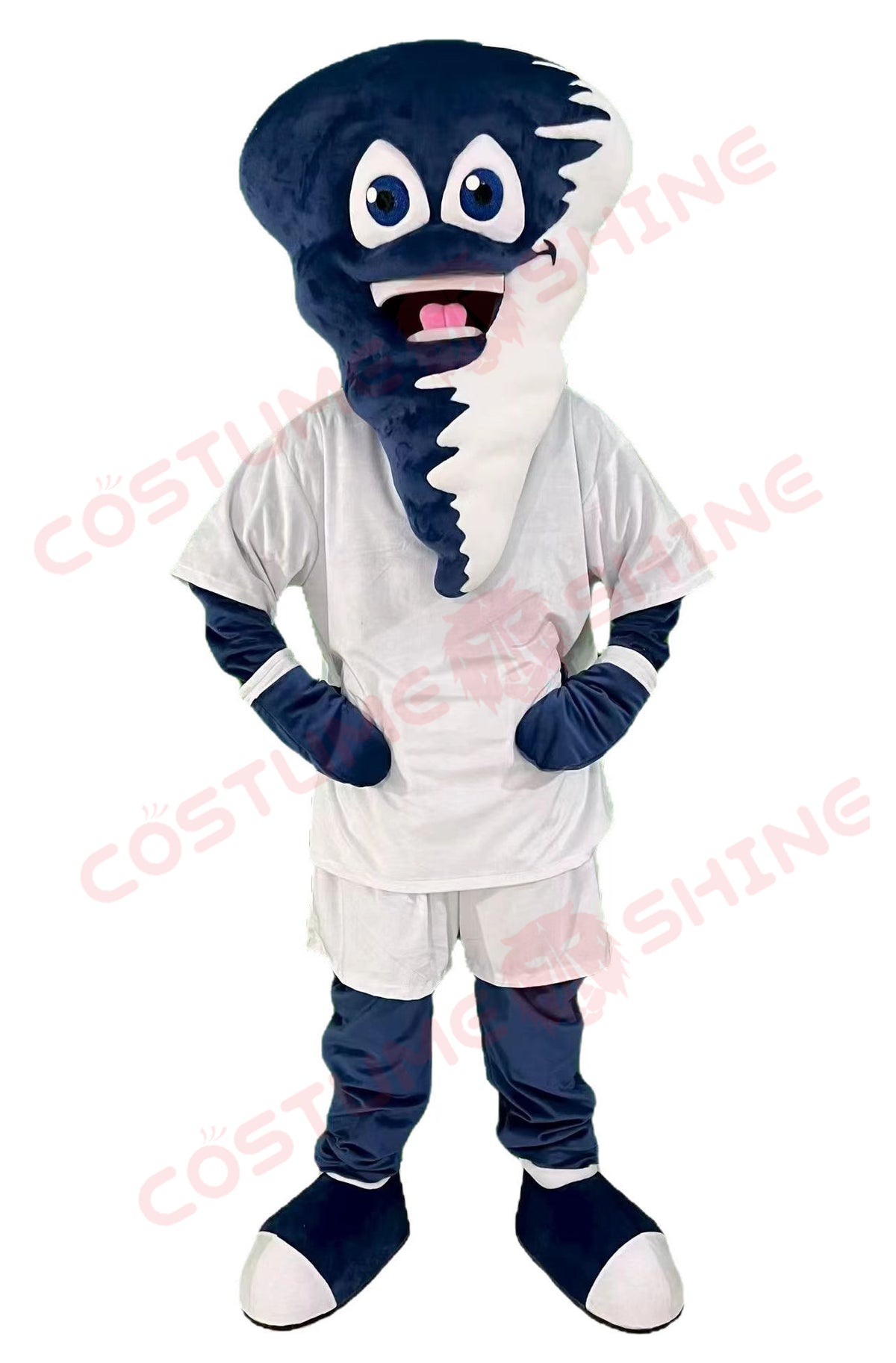 Cartoon Tornado Mascot Costume in White Sportswear – Whirlwind Character for School & Events