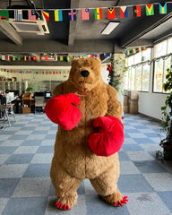 Plush Inflatable Brown Boxing Bear Mascot Costume Air Blow up Funny Party Halloween Adult Costume