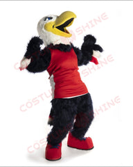 Black Eagle Hawk Mascot Costume in Red Vest - Cartoon Character Animal Fursuit