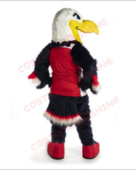 Black Eagle Hawk Mascot Costume in Red Vest - Cartoon Character Animal Fursuit