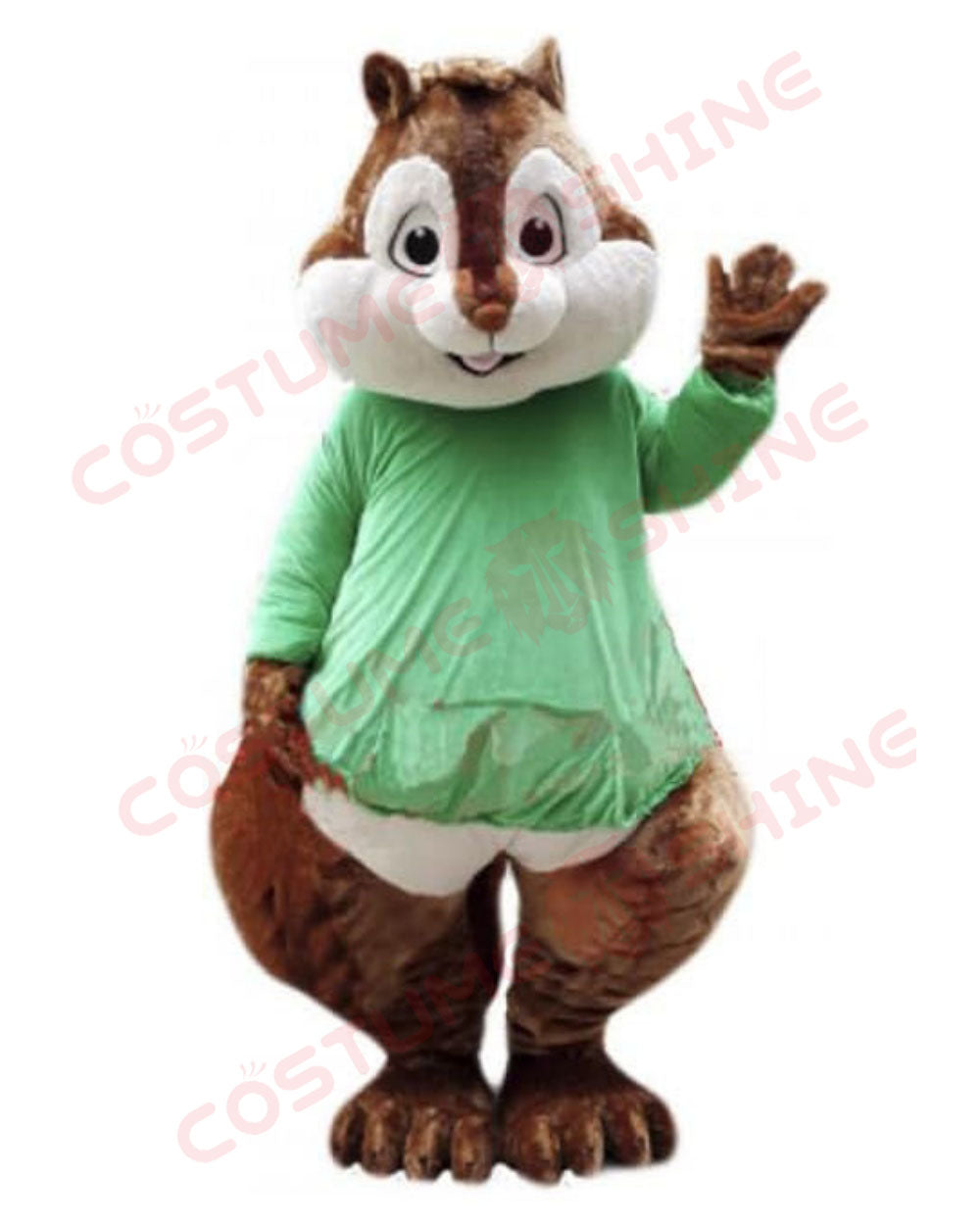 Smiling Brown Chipmunk Mascot Costume in Mint Shirt Cartoon Character Animal Outfit