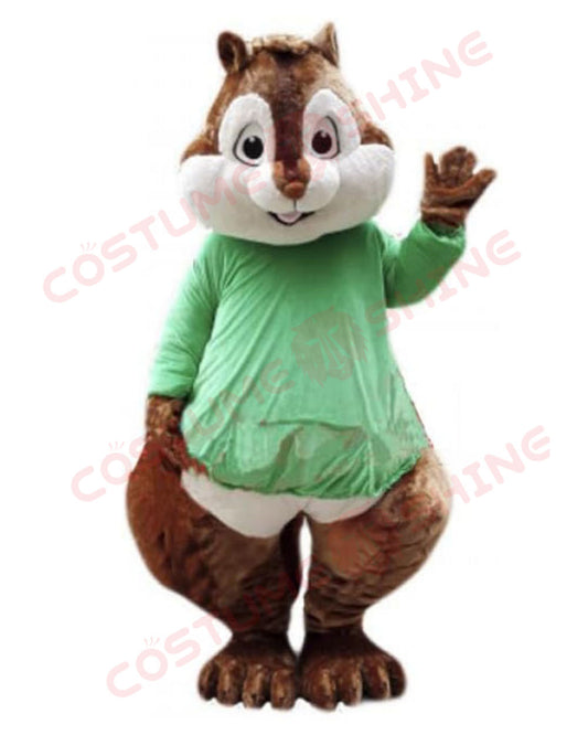 Smiling Brown Chipmunk Mascot Costume in Mint Shirt Cartoon Character Animal Outfit