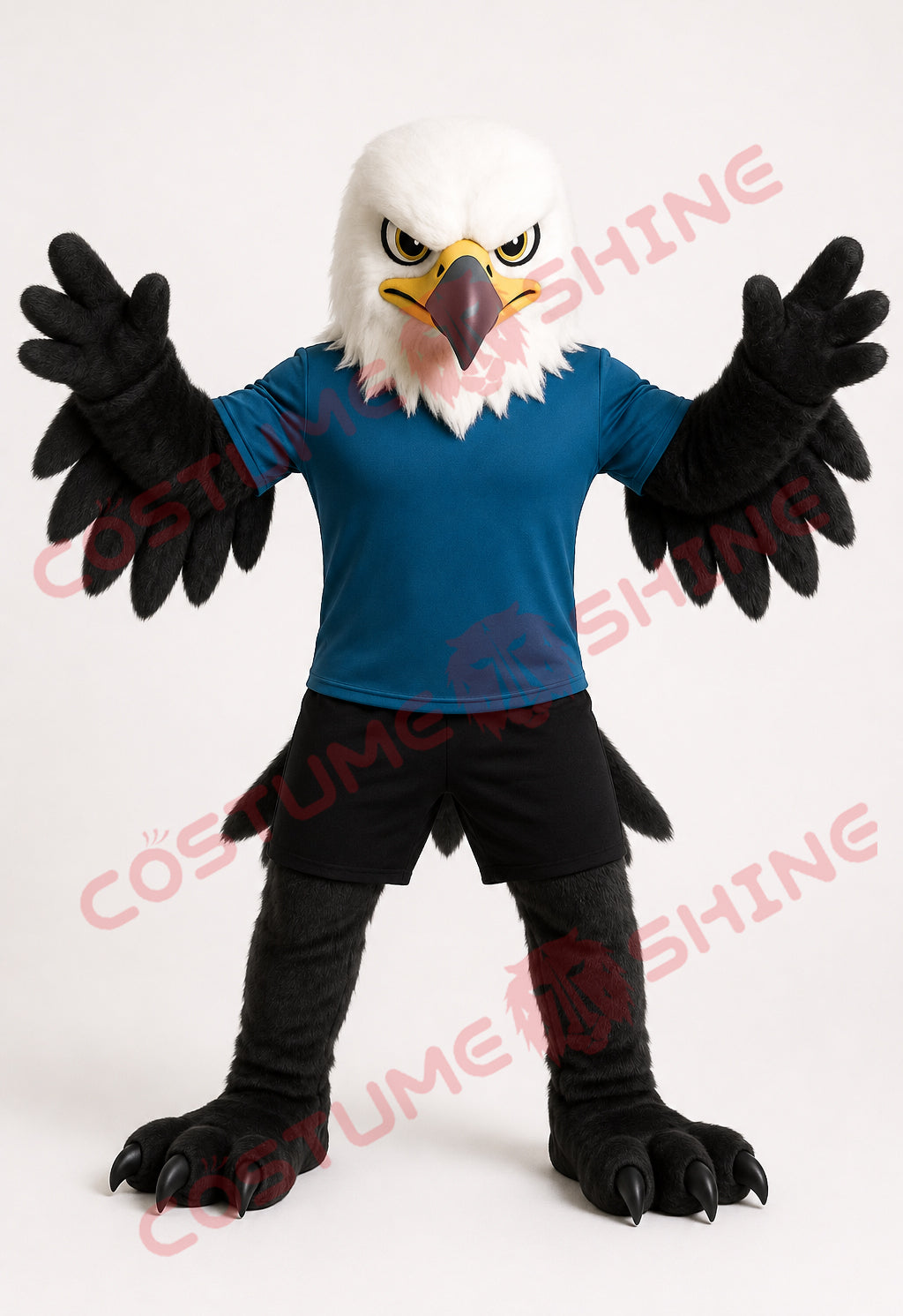 Disfraz de mascota de halcón azul con camisa blanca, tamaño adulto, para hombre y mujer, con ventilador incorporado en la cabeza 