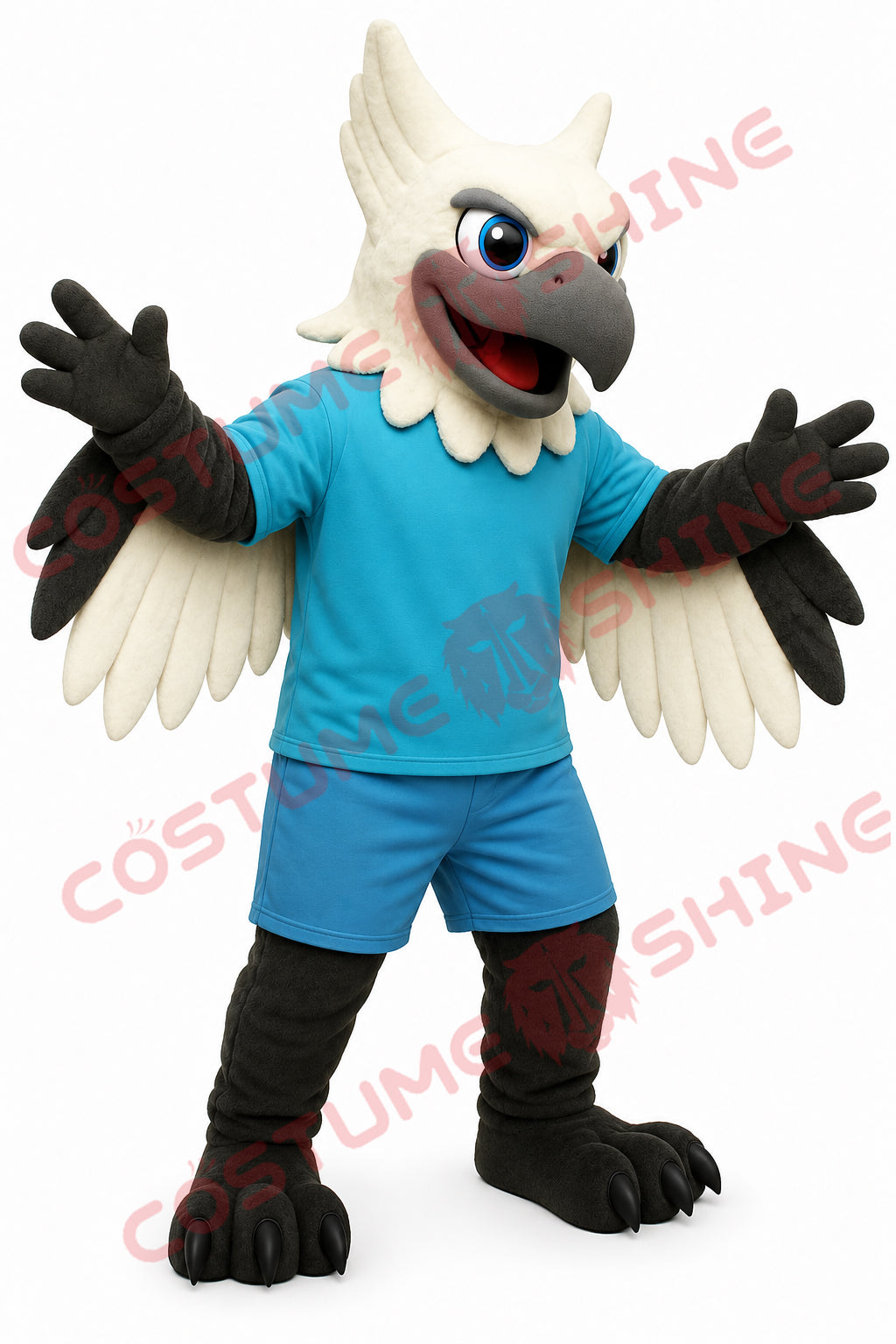 Blue Hawk Falcon i hvid skjorte maskot kostume voksen størrelse til mænd og kvinder med indbygget blæser inde i hovedet 