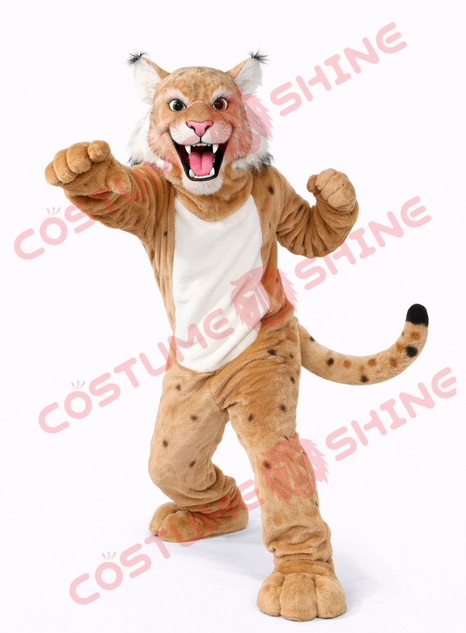 Adult Lynx Wildcat Mascot Costume Tan Spotted Plush Full Body