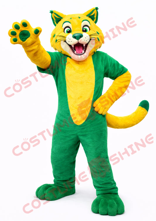 Adult Wildcat Mascot Costume Green Yellow Plush Full Body