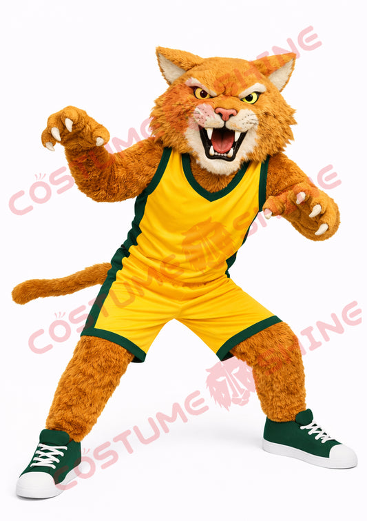 Adult Wildcat Mascot Costume Yellow Green Basketball Uniform