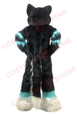Black and Teal Husky Mascot Costume – Customizable Furry Animal Suit for Adults