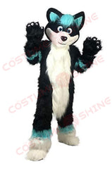 Black and Teal Husky Mascot Costume – Customizable Furry Animal Suit for Adults