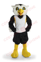 Black Owl Mascot Costume with White Vest & Yellow Beak – Sports & Event Outfit