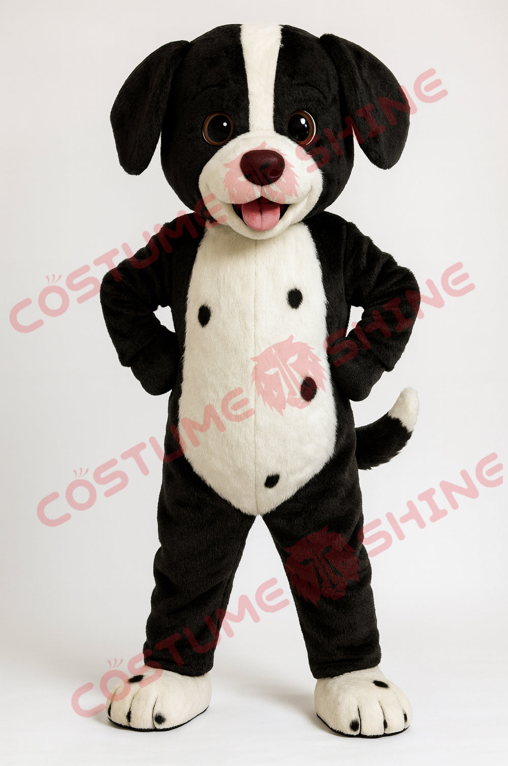Black & White Dog Mascot Costume – Cute Plush Animal Character Suit