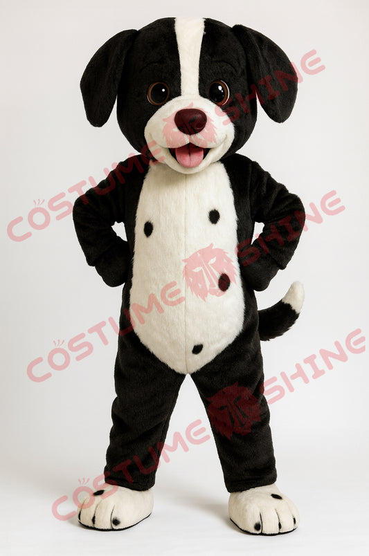 Black & White Dog Mascot Costume – Cute Plush Animal Character Suit