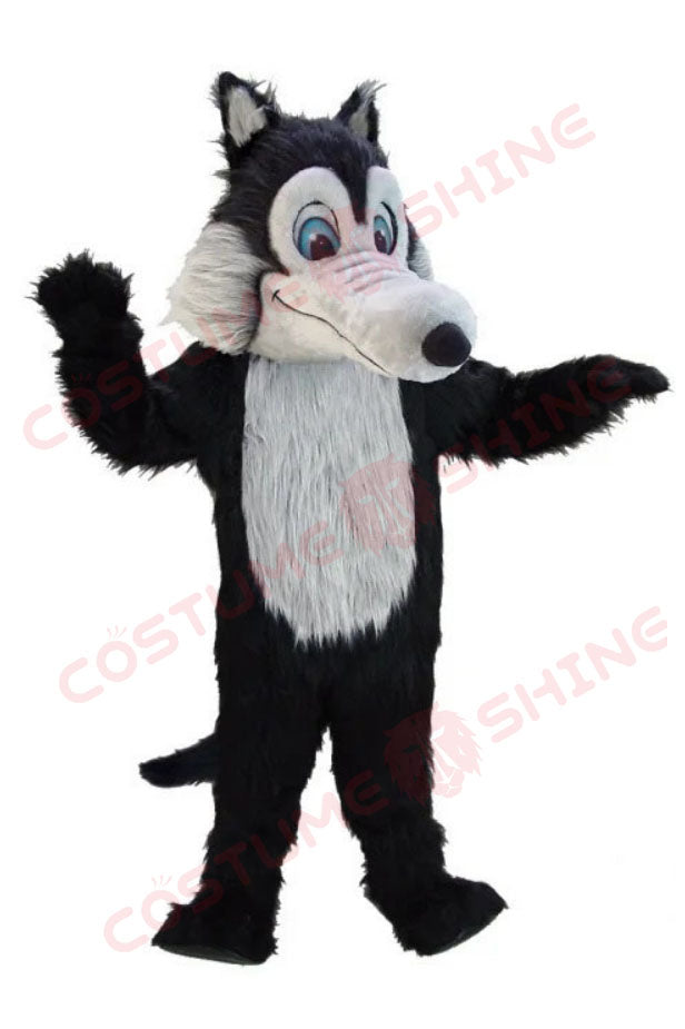 Black Wolf Mascot Costume with White Belly and Big Eyes – School, Sports & Events