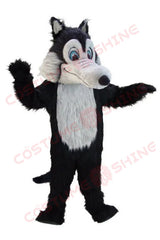 Black Wolf Mascot Costume with White Belly and Big Eyes – School, Sports & Events