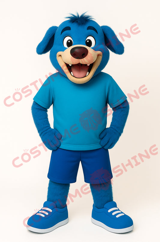 Blue Dog Mascot Costume – Cute Animal Suit with T-Shirt for School Events & Sports