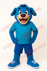 Blue Dog Mascot Costume – Cute Animal Suit with T-Shirt for School Events & Sports