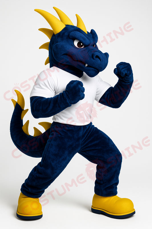 Blue Dragon Mascot Costume in White Shirt – Custom Sports Team Outfit for Events