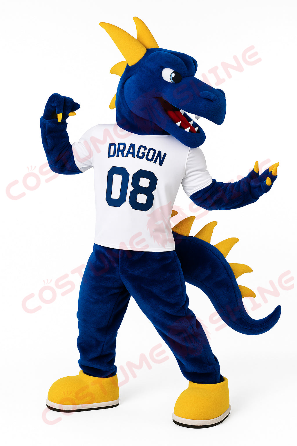 Blue Dragon Mascot Costume in White Sports Jersey – Custom Team Outfit for Events