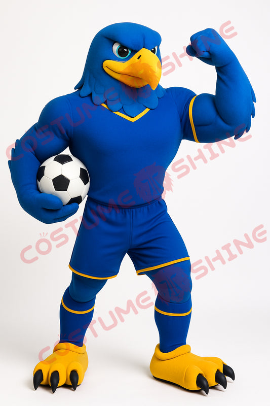 Blue Eagle Mascot Costume Adult Soccer Style Muscle Suit