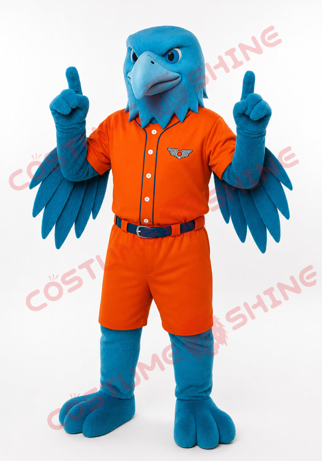 Disfraz de mascota de halcón azul con camisa blanca, tamaño adulto, para hombre y mujer, con ventilador incorporado en la cabeza 