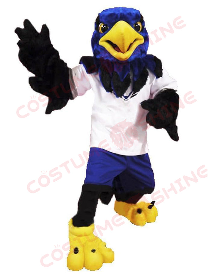 Disfraz de mascota de halcón azul con camisa blanca, tamaño adulto, para hombre y mujer, con ventilador incorporado en la cabeza 