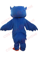 Blue Owl Mascot Costume with Big Eyes and Orange Beak – School, Parade & Event Outfit
