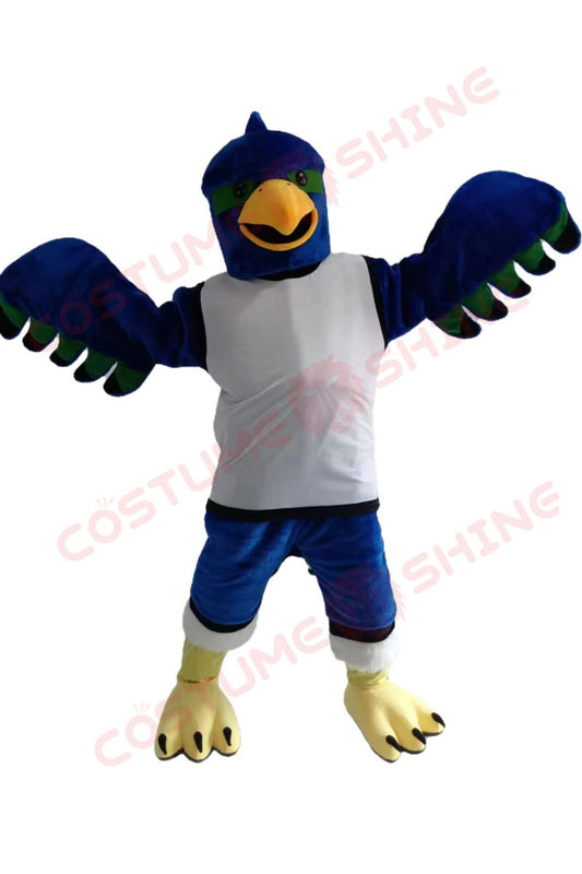 Blue Bird Mascot Costume with White Jersey & Yellow Talons – Customizable Plush Suit for Events