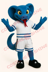 Blue Snake Mascot Costume with White Sports Outfit and Red Tongue