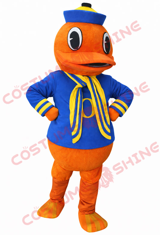 Blue Uniform Duck Mascot Costume for Adults with Scarf Design