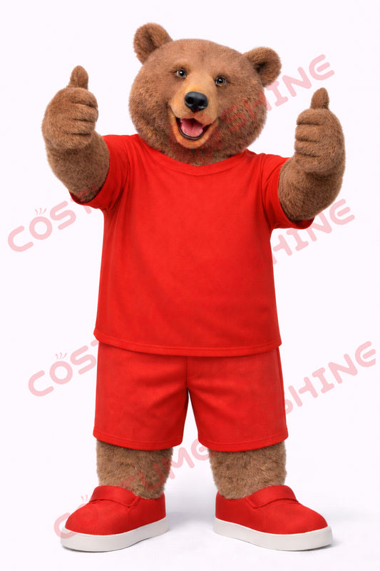 Adult Brown Bear Mascot Costume Red Basic Outfit