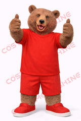Adult Brown Bear Mascot Costume Red Basic Outfit