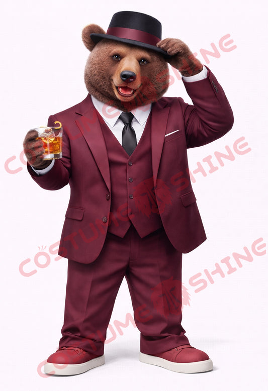 Adult Brown Bear Mascot Costume Gentleman Suit