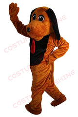 Brown Dog Mascot Costume with Black Belly and Red Tongue – School, Sports & Events