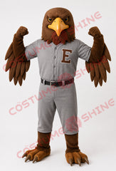 Brown Eagle Mascot Costume with Gray Baseball Uniform – Custom Sports Team Mascot Suit for School & Events