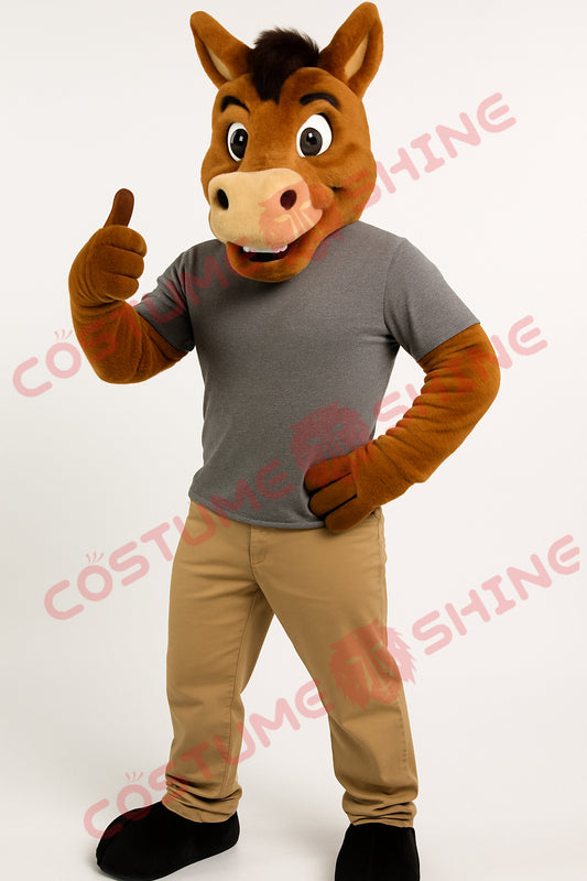 Adult Horse Mascot Costume in Casual Outfit – Plush Horse Suit