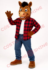 Adult Horse Mascot Costume Casual Plaid Shirt Outfit – Plush Horse Suit