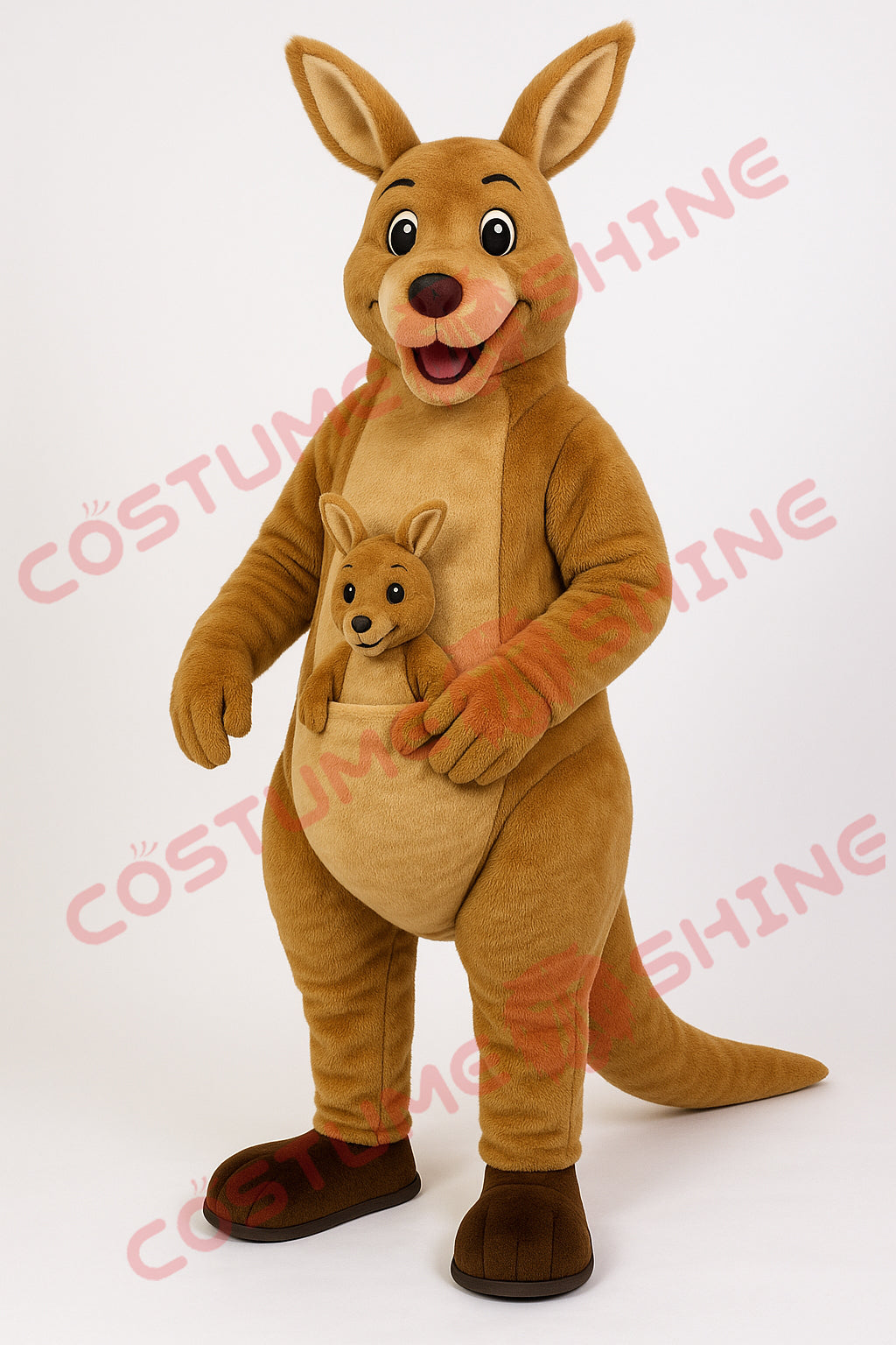 Brown Kangaroo Mascot Costume with Baby Joey Pouch for Events