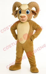 Brown Ram Mascot Costume Standing Pose – Plush Goat Mascot Suit