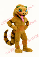 Brown Snake Mascot Costume with Green Eyes and Pink Tongue